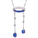 SAPPHIRE AND DIAMOND NEGLIGE PENDANT NECKLACE