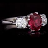 RUBY AND DIAMOND 3-STONE RING