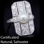 NATURAL SALTWATER PEARL AND DIAMOND RING