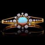 IMPORTANT OPAL AND DIAMOND HINGED BANGLE