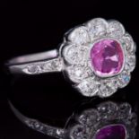 ANTIQUE PINK SAPPHIRE AND DIAMOND CLUSTER RING