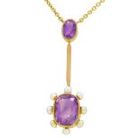 AMETHYST AND PEARL PENDANT NECKLACE