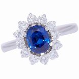 SAPPHIRE AND DIAMOND CLUSTER RING