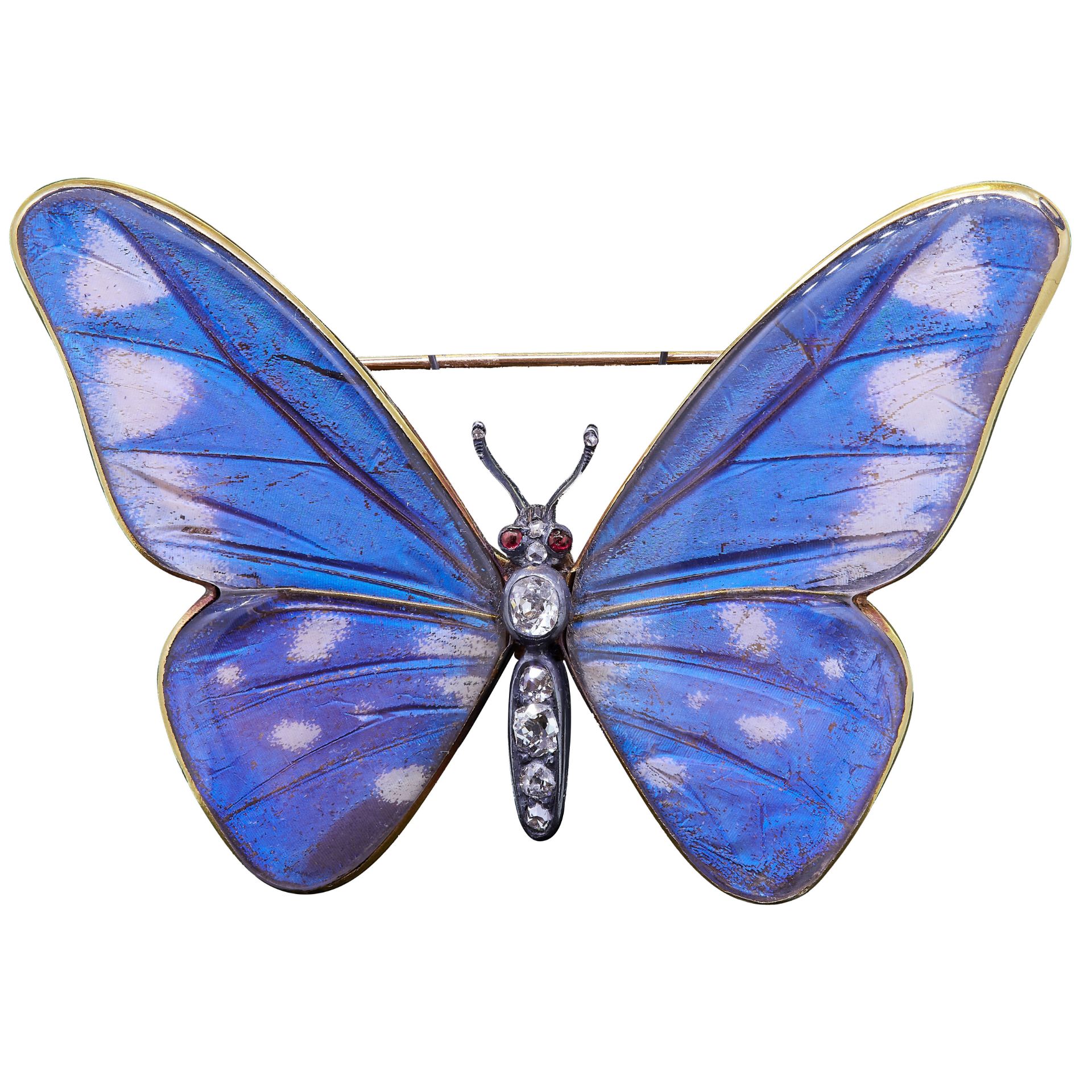 ERNST PATLSCHO, RARE ANTIQUE BUTTERFLY WING BROOCH