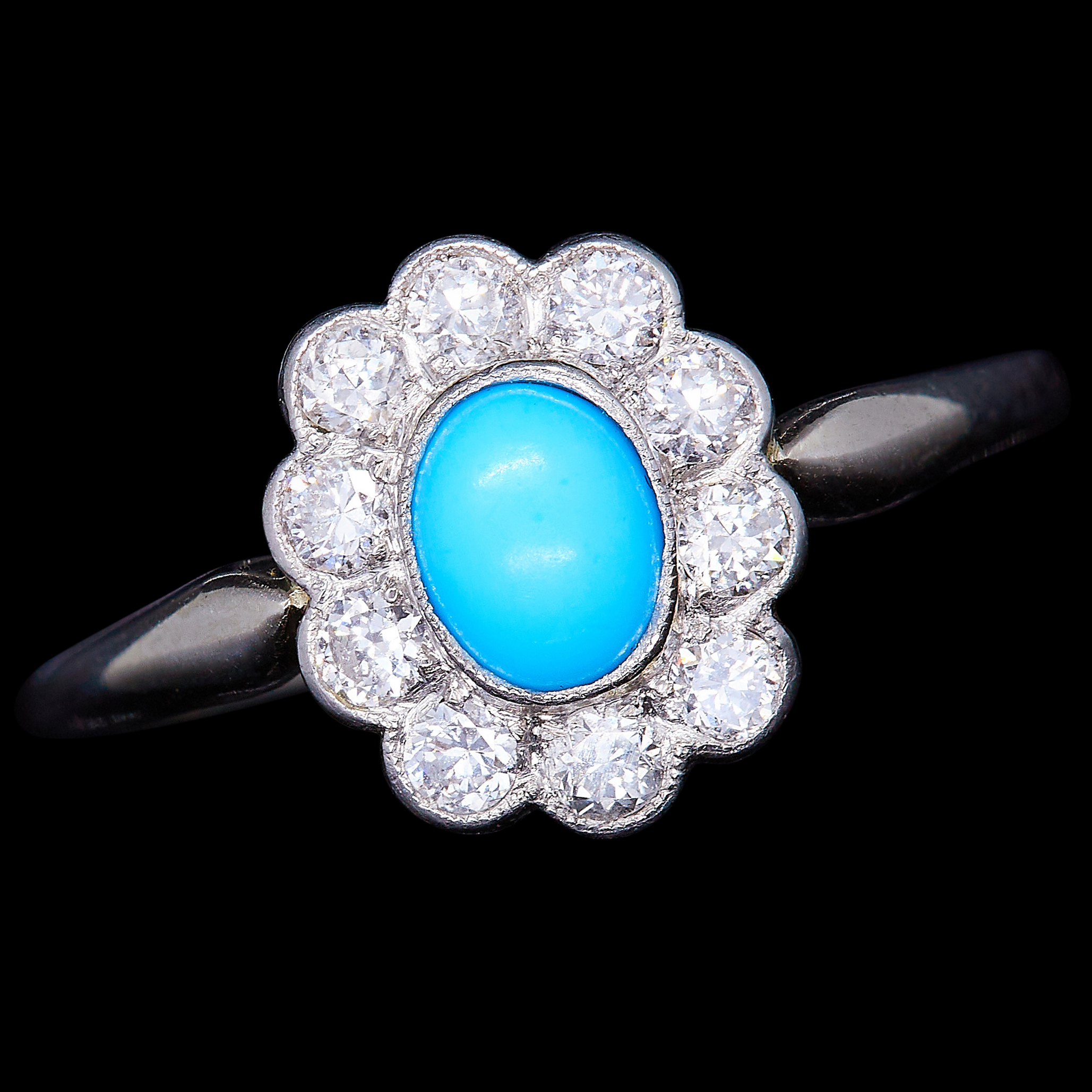 TURQUOISE AND DIAMOND CLUSTER RING