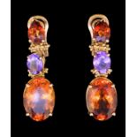 PAIR OF AMETHYST AND CITRINE DROP EARRINGS