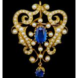 ANTIQUE VICTORIAN SAPPHIRE AND PEARL PENDANT/BROOCH