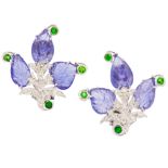 PAIR OF TANZANITE AND DIAMOND EARRINGS