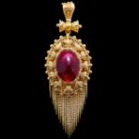 ANTIQUE VICTORIAN GARNET LOCKET PENDANT WITH TASSEL DROP