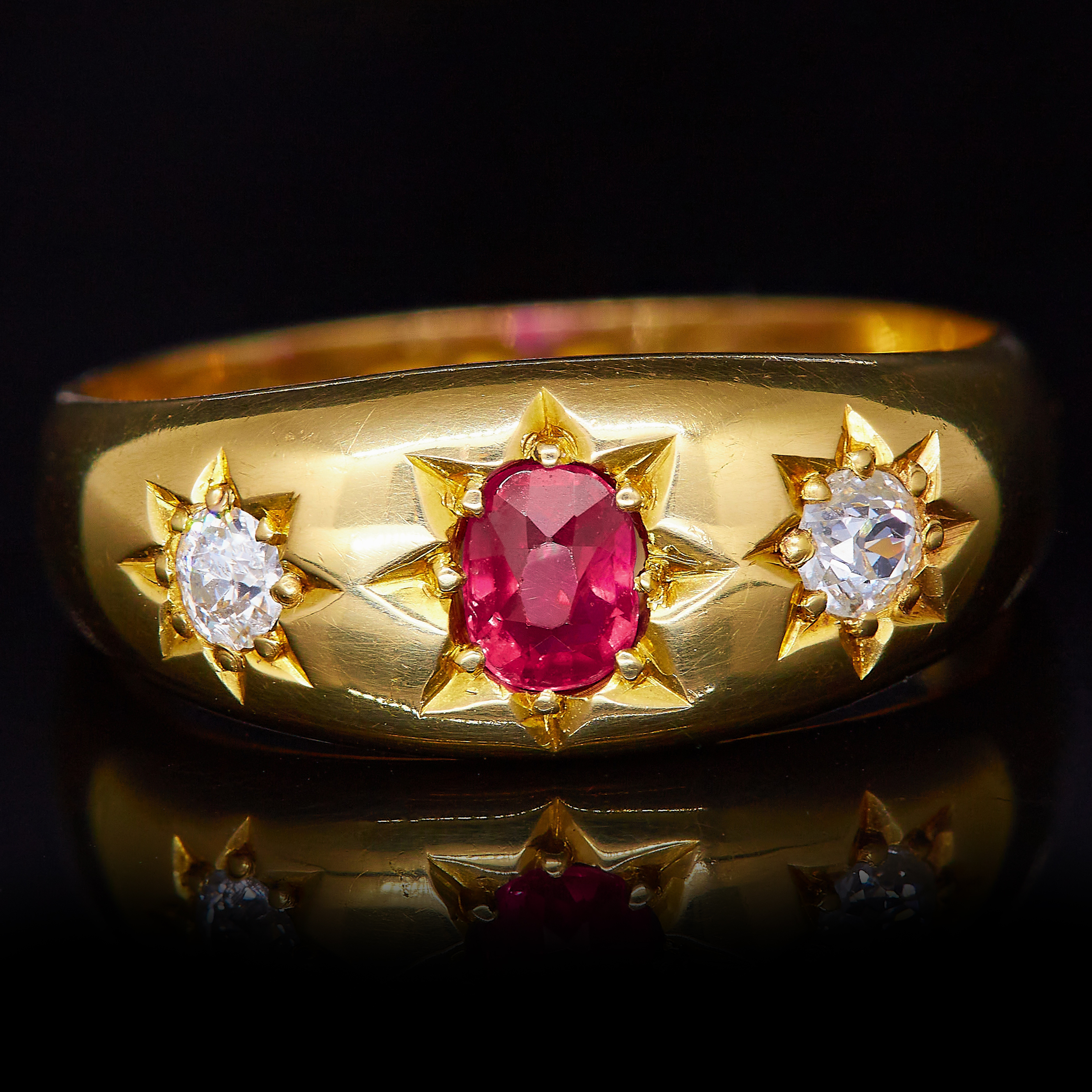 RUBY AND DIAMOND 3-STONE RING