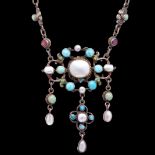 ANTIQUE MOTHER OF PEARL, TURQUOISE, PASTE AND ENAMEL NECKLACE