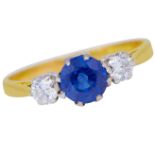 SAPPHIRE AND DIAMOND 3-STONE RING