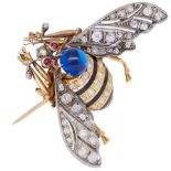 ANTIQUE SAPPHIRE DIAMOND AND ENAMEL BUMBLEBEE BROOCH