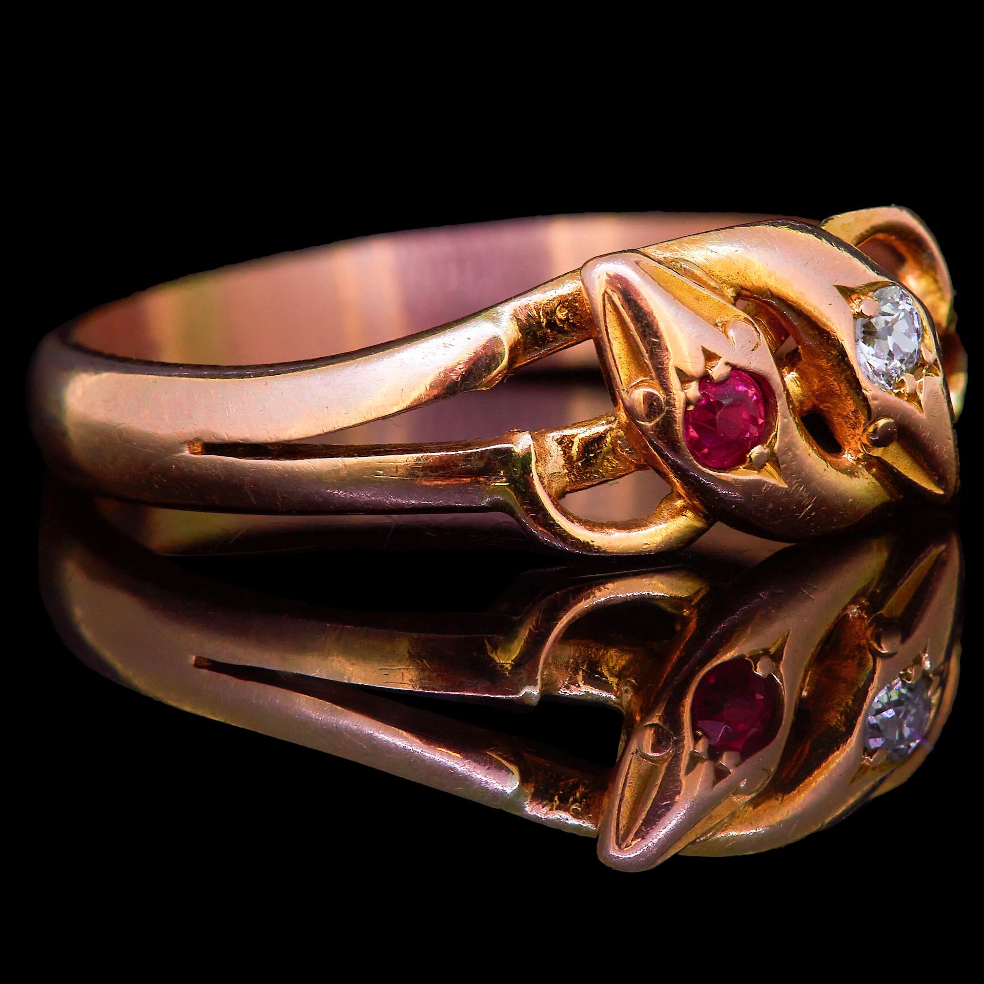 RUBY AND DIAMOND DOUBLE TWISTED SNAKE RING