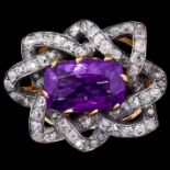 ANTIQUE AMETHYST AND DIAMOND BROOCH