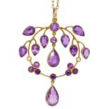 ANTIQUE AMETHYST AND PEARL DROP PENDANT NECKLACE