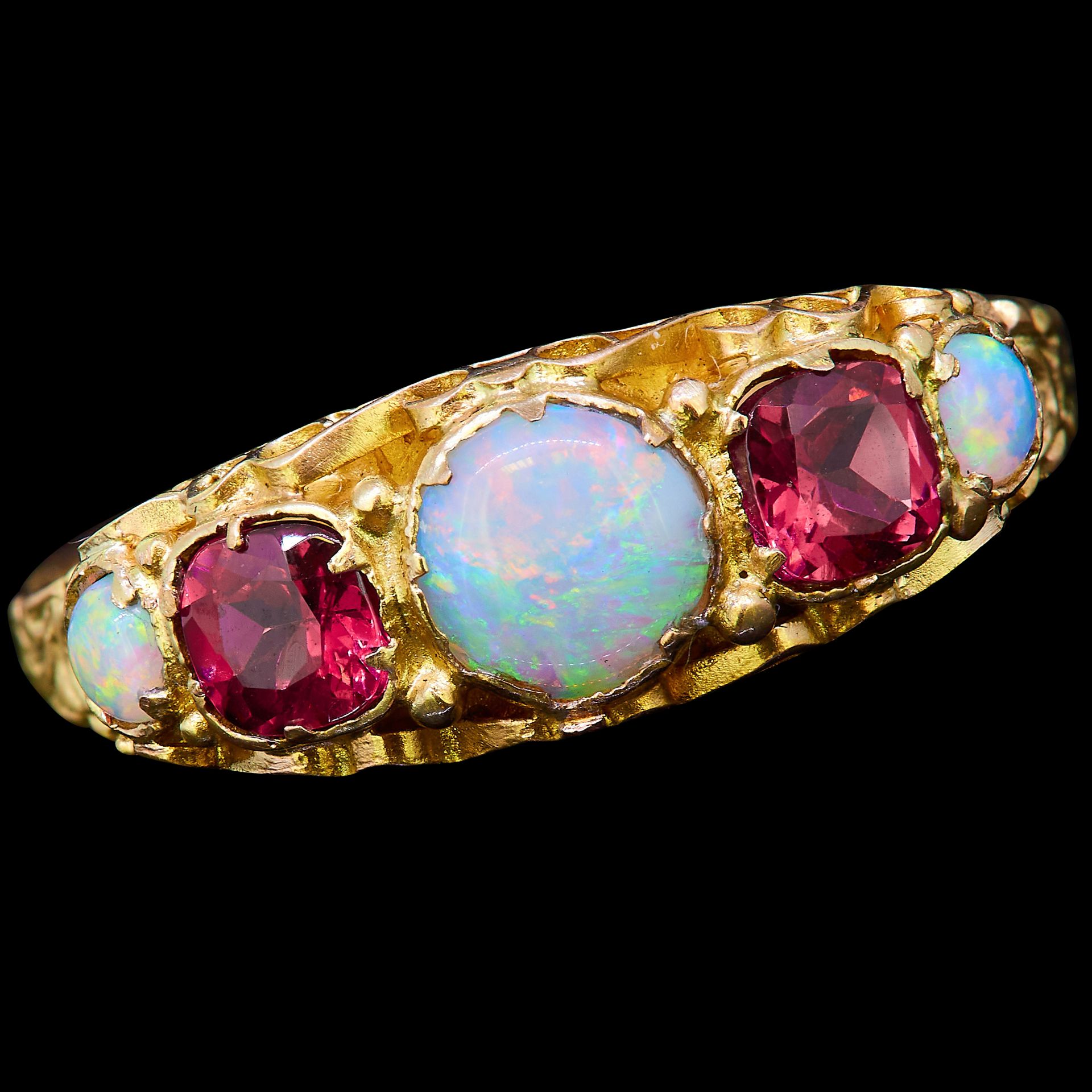 ANTIQUE OPAL AND RUBY DRESS RING