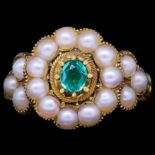 ANTIQUE VICTORIAN PEARL AND GREEN GARNET RING