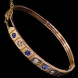 ANTIQUE VICTORIAN SAPPHIRE AND DIAMOND HINGED BANGLE