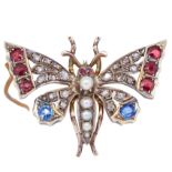 A DIAMOND AND GEMSET BUTTERFLY BROOCH