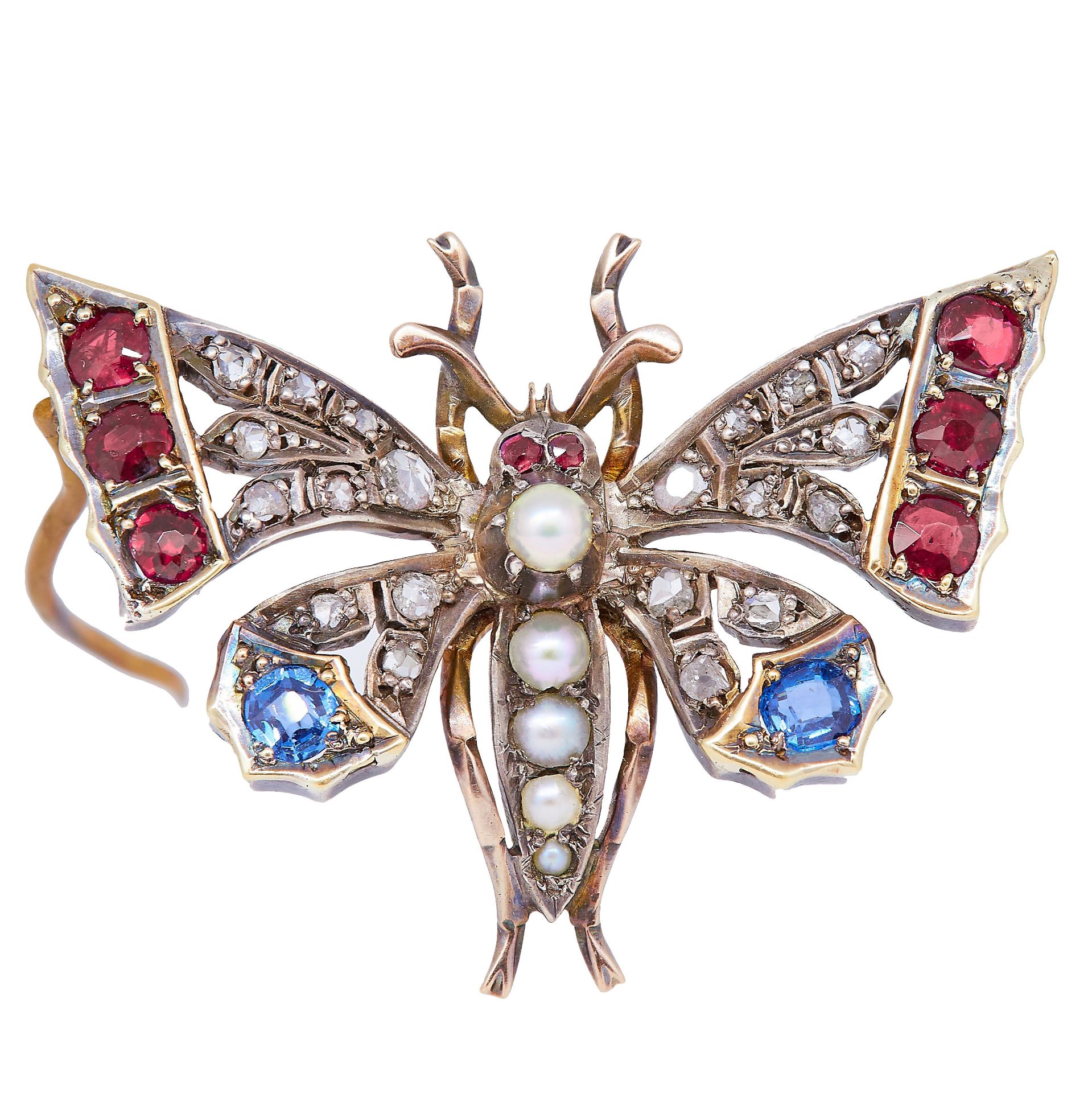 A DIAMOND AND GEMSET BUTTERFLY BROOCH