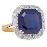 SAPPHIRE AND DIAMOND CLUSTER RING