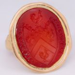 LARGE ANTIQUE INTAGLIO CARVED CARNELIAN SEAL RING