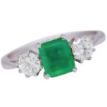 EMERALD AND DIAMOND 3-STONE RING