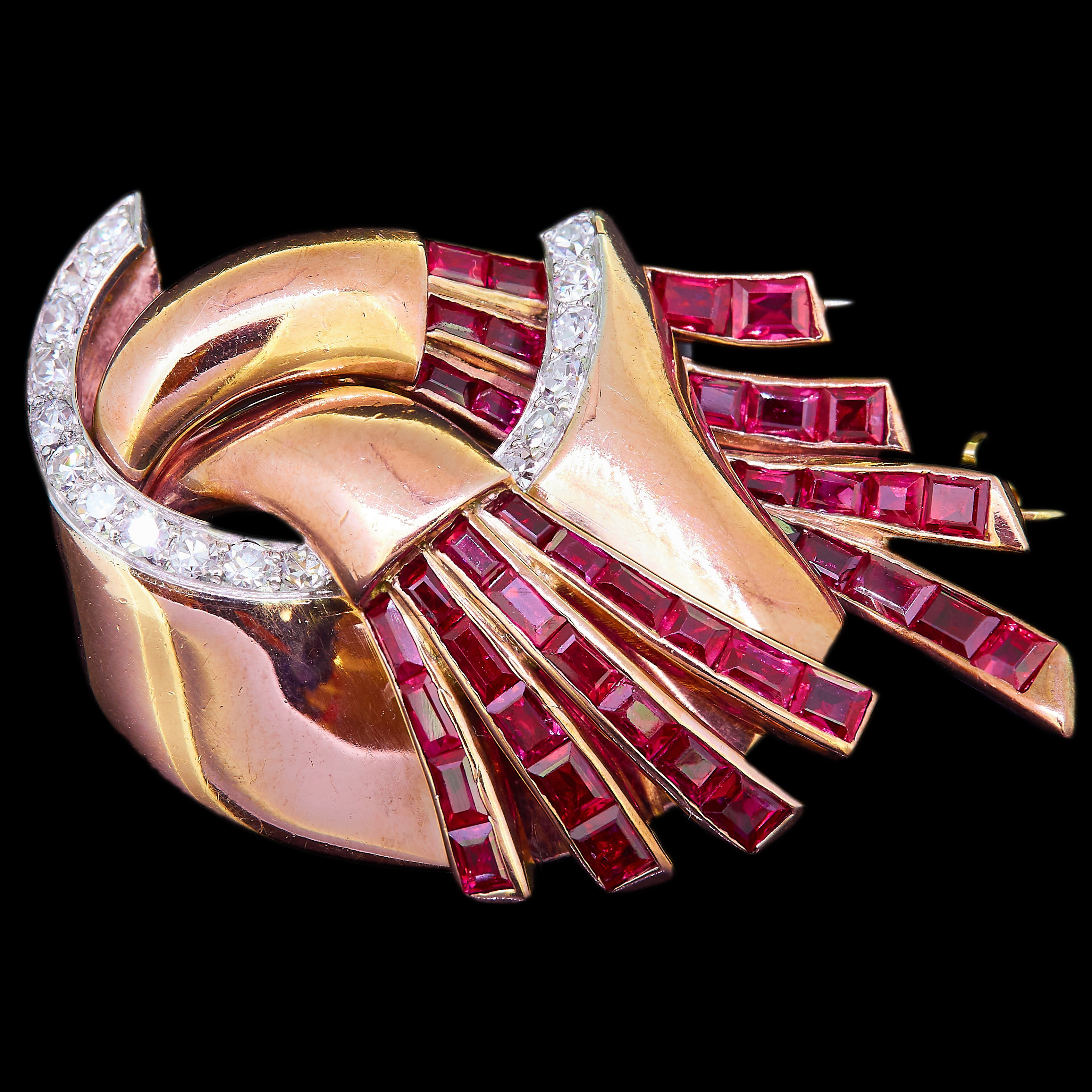 RETRO RUBY AND DIAMOND BROOCH