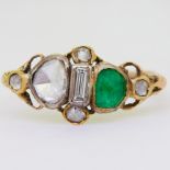 ANTIQUE GEORGIAN DIAMOND EMERALD AND ENAMEL RING