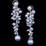 PAIR OF PEALR AND DIAMOND DROP EARRINGS