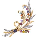 LARGE MULTI GEMSTONE FLORAL SPRAY BROOCH