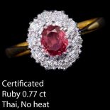CERTIFICATED RUBY AND DIAMOND CLUSTER RING