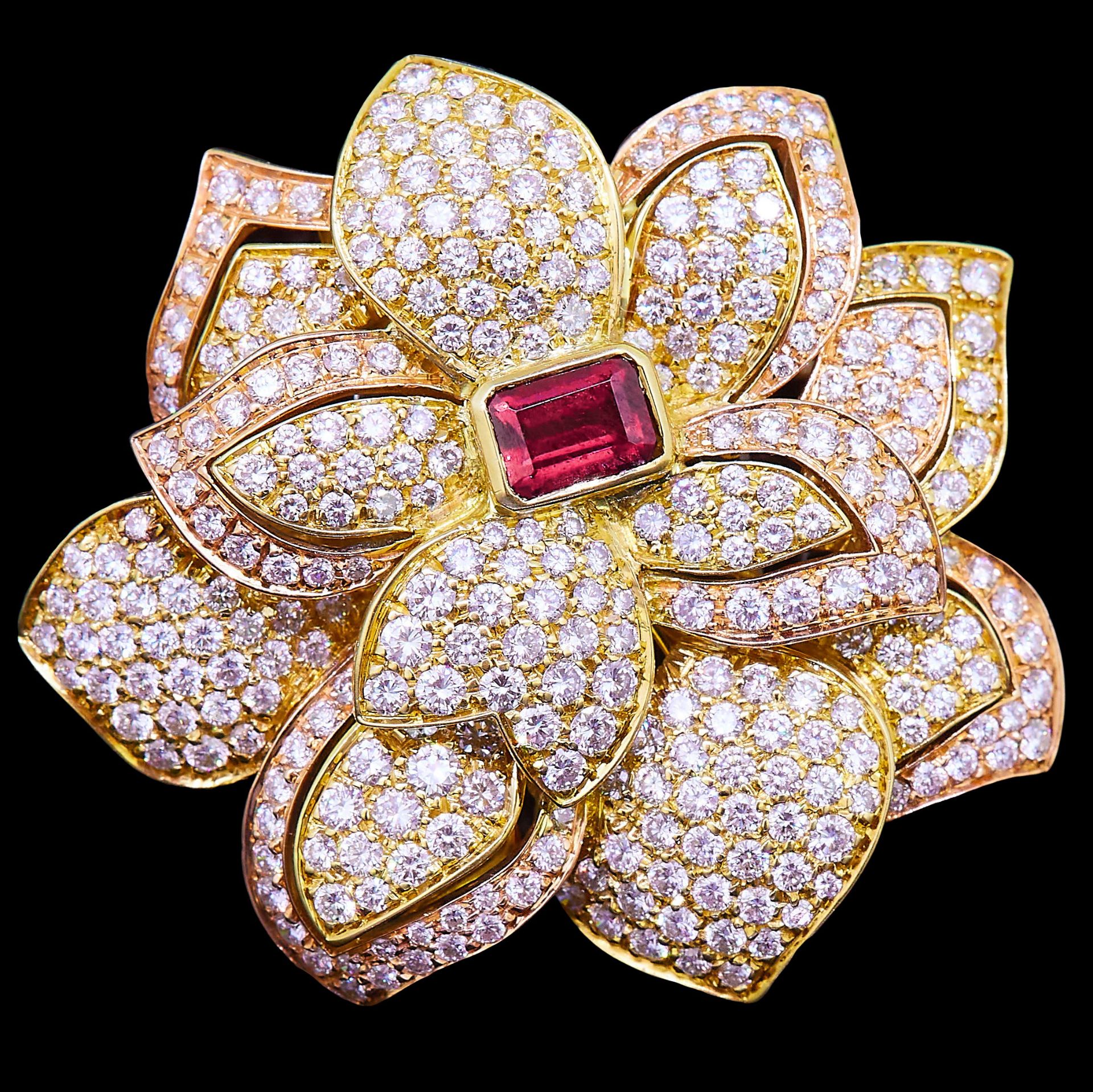 RUBY AND DIAMOND FLORAL BROOCH
