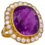 LARGE AMETHYST AND PEARL CLUSTER RING