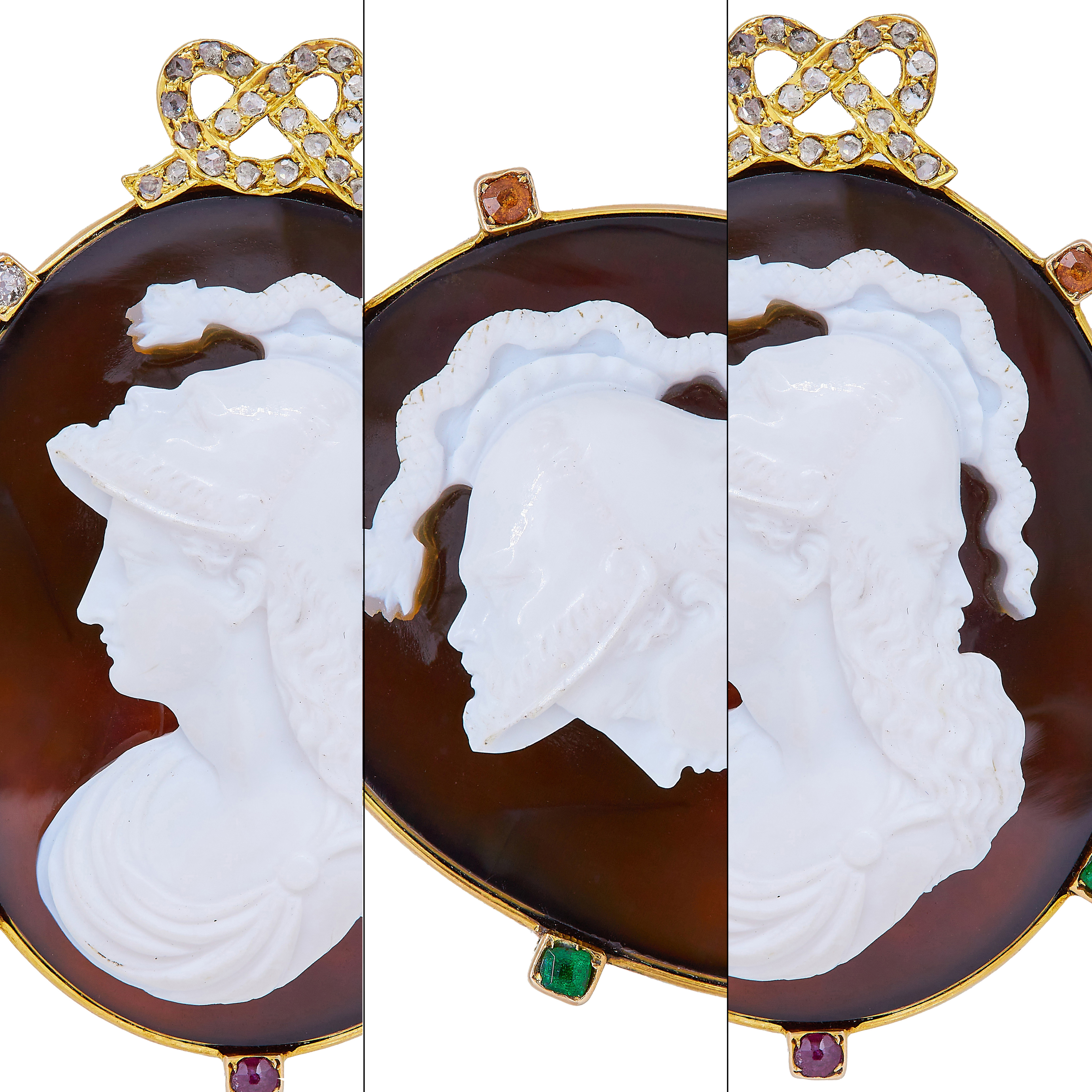 RARE ANTIQUE TRIPLE-FACE CAMEO DEAREST BROOCH