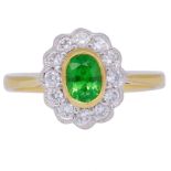 -NO RESERVE- GREEN GARNET AND DIAMOND CLUSTER RING