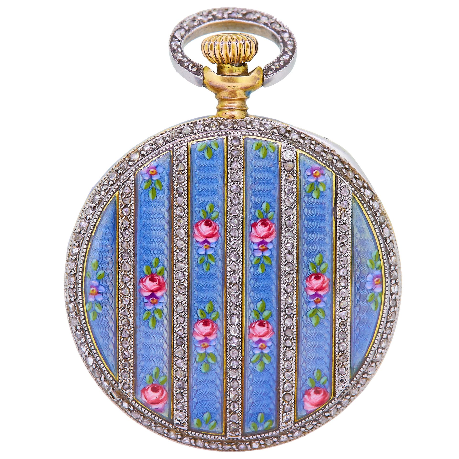 LONGINES, ENAMEL AND DIAMOND POCKET WATCH