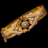 -NO RESERVE- ANTIQUE VICTORIAN DIAMOND AND ENAMEL HINGED BANGLE