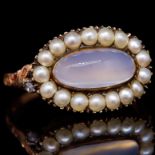 -NO RESERVE- ANTIQUE MOONSTONE PEARL AND DIAMOND RING