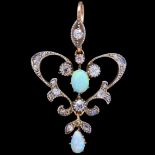 -NO RESERVE- ANTIQUE OPAL AND DIAMOND PENDANT