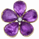 -NO RESERVE- ANTIQUE GEORGIAN DIAMOND AND AMETHYST FLORAL BROOCH