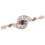 -NO RESERVE- ANTIQUE SAPPHIRE AND DIAMOND BAR BROOCH