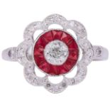 RUBY AND DIAMOND CLUSTER RING