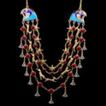 EGYPTIAN REVIVAL GOLD AND ENAMEL 4-ROW NECKLACE