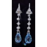 PAIR OF DIAMOND AND AQUAMARINE DROP EARRINGS