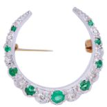 -NO RESERVE- EMERALD AND DIAMOND CRESCENT BROOCH