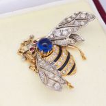 ANTIQUE SAPPHIRE DIAMOND AND ENAMEL BUMBLEBEE BROOCH