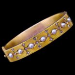 ANTIQUE VICTORIAN PEARL AND DIAMOND BANGLE