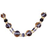 -NO RESERVE- ANTIQUE VICTORIAN BANDED AGATE NECKLACE